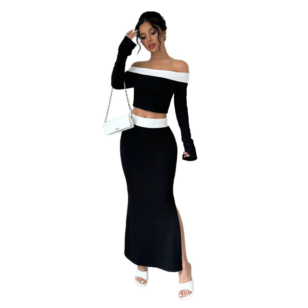 Sexy Off-Shoulder Color-Block Two-Piece Dress For Women