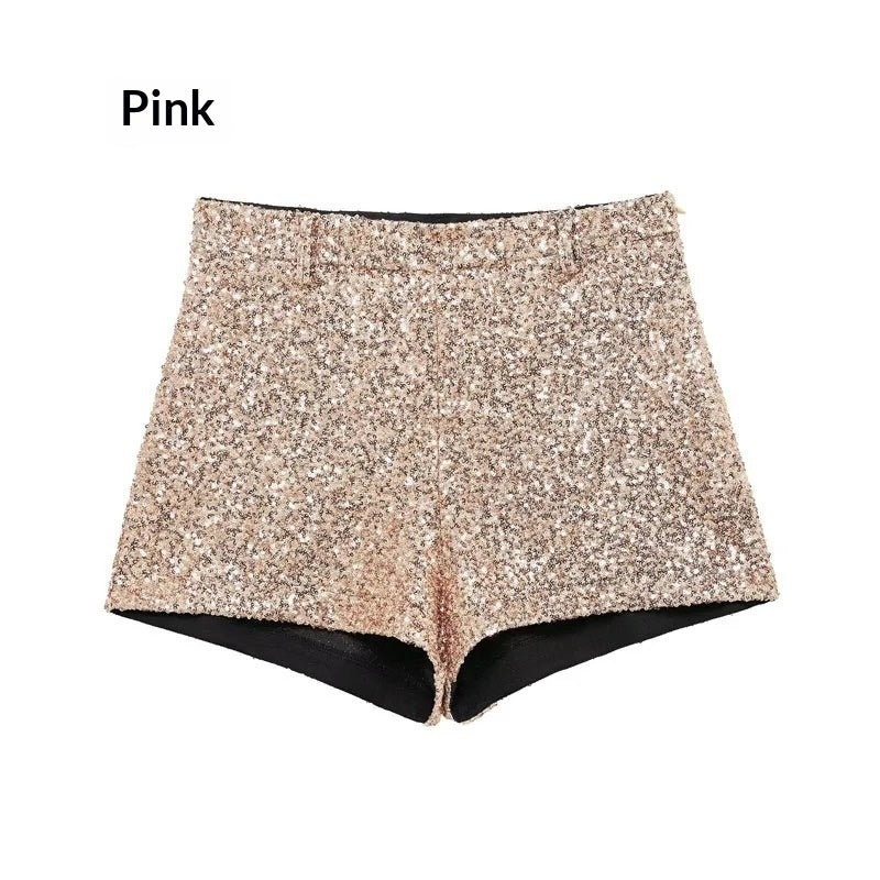 Women's Fashionable Sequins Mid-waist Shorts