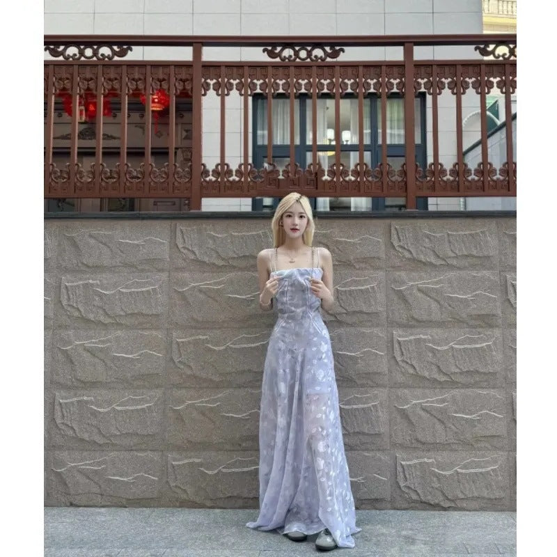 French Style Waist Cinching Floral Slip Dress For Women