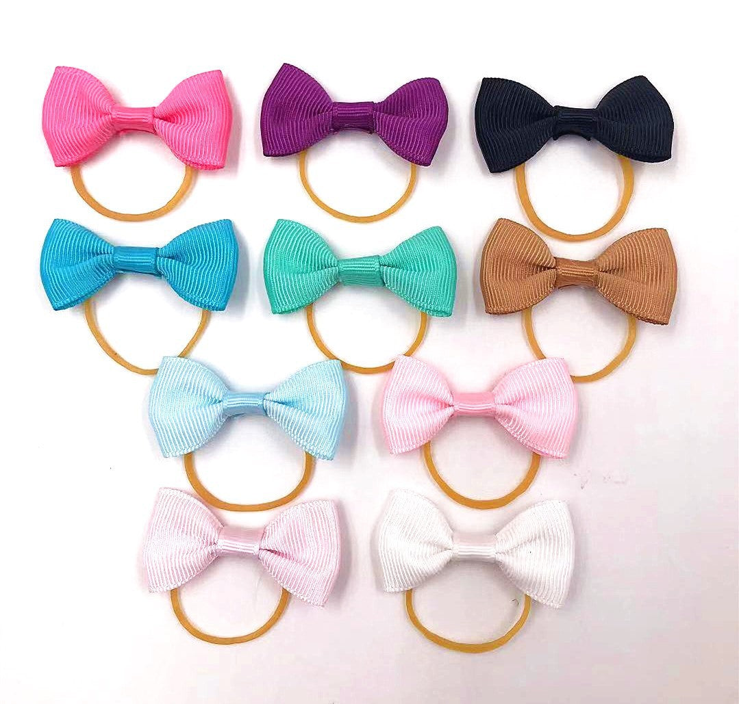 20 Colors Pet Dog Polka Dot Solid Color Small Bow And Rubber Band Hair Tie