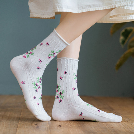Japanese Retro Literature And Art Small Flower Socks