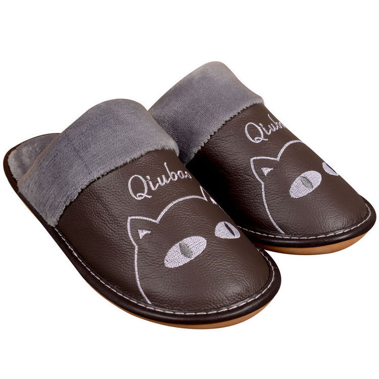 Warm Cotton Slippers For Couples Parent-child Non-slip Leather And Wool Slippers