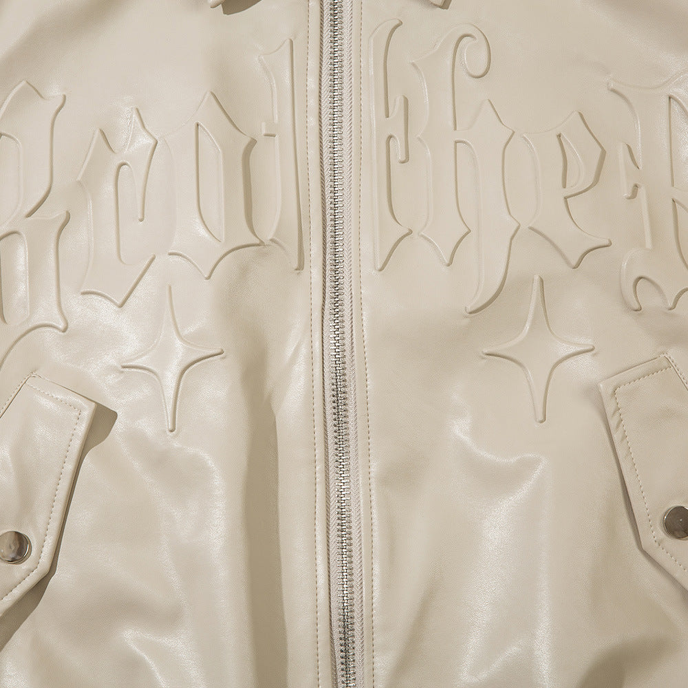 Solid Color PU Leather Coat Men