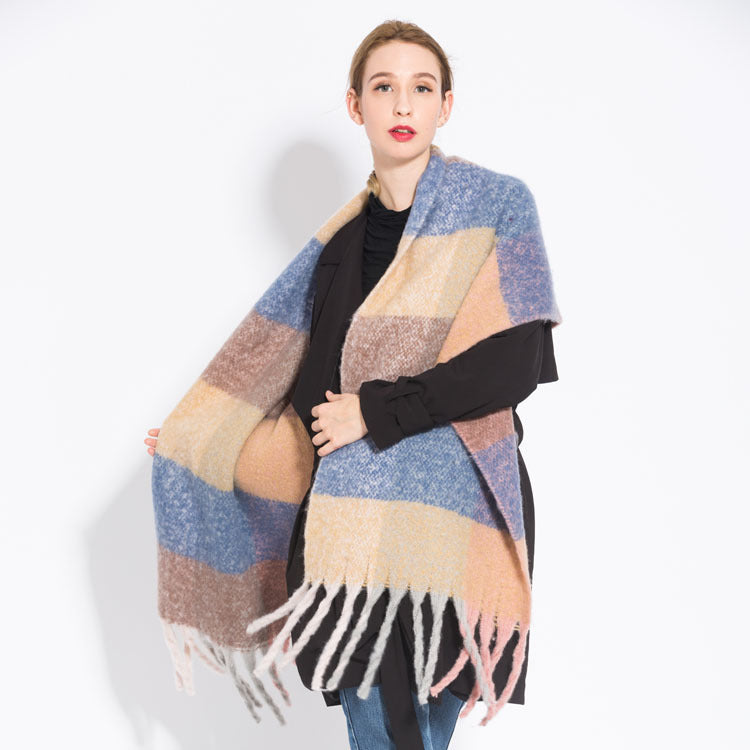 Check print fringed cashmere scarf