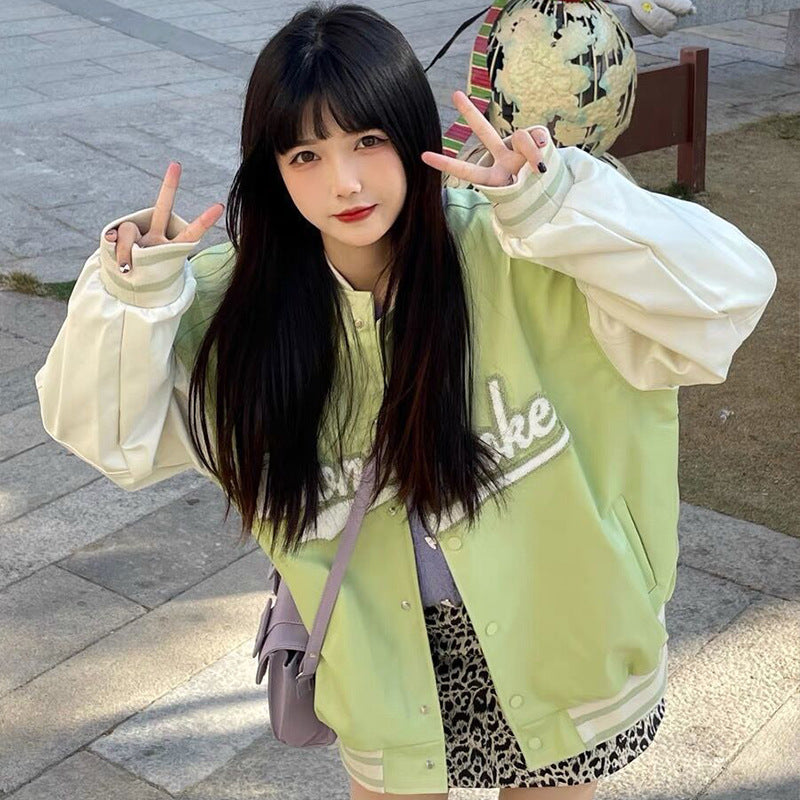 Koreański styl, luźna, modna kurtka baseballowa Harajuku