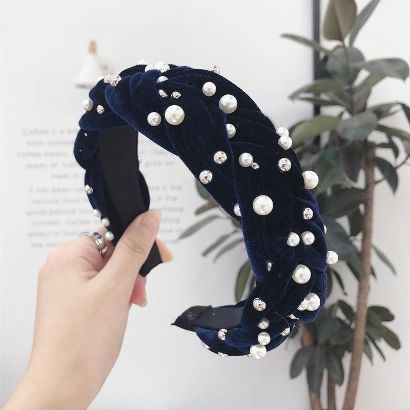 Golden velvet fabric beaded hair band