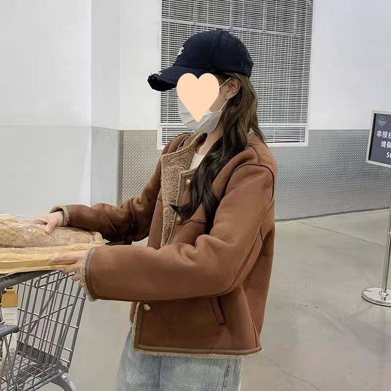 Lamb Wool Maillard Coat For Women
