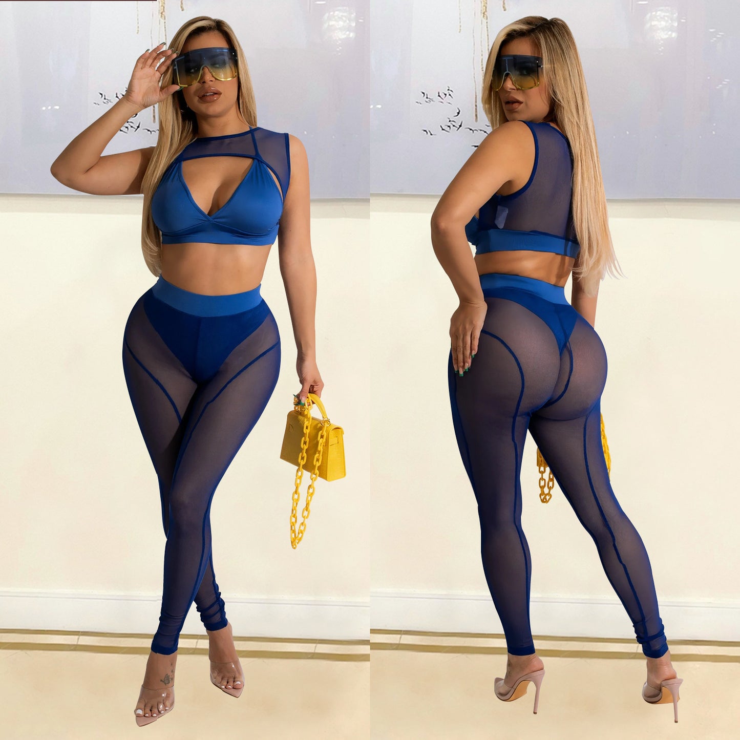 Women's Skinny Mesh See-Through Panel Leggings