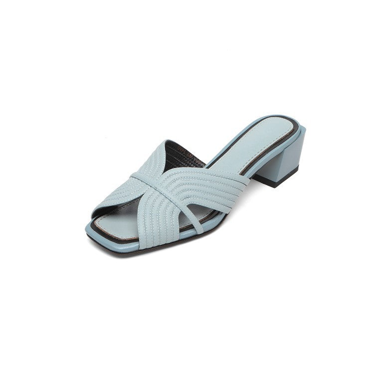 Women's Fashion Chunky Heel Leather Sandals