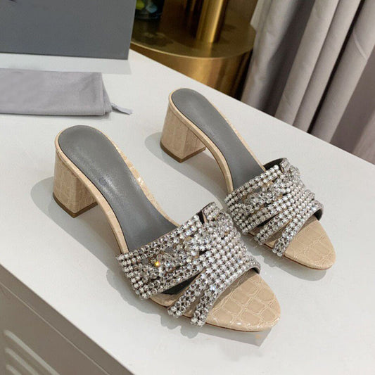 Women's Microfiber Rhinestone Round Toe High Heels