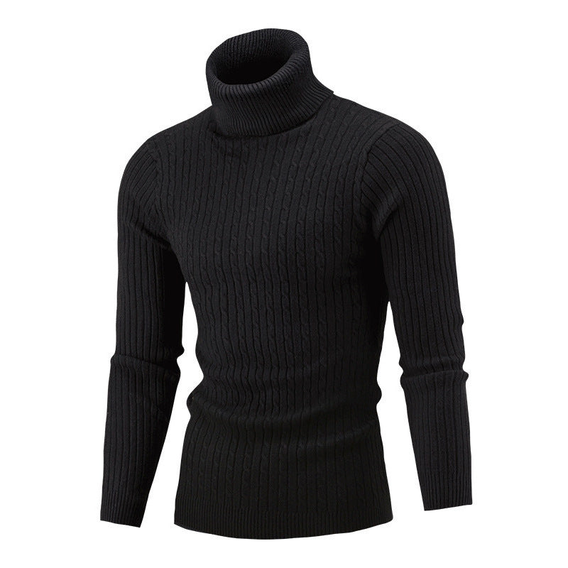 High Neck Fried Dough Twist Long Sleeve Men's Casual Sweater