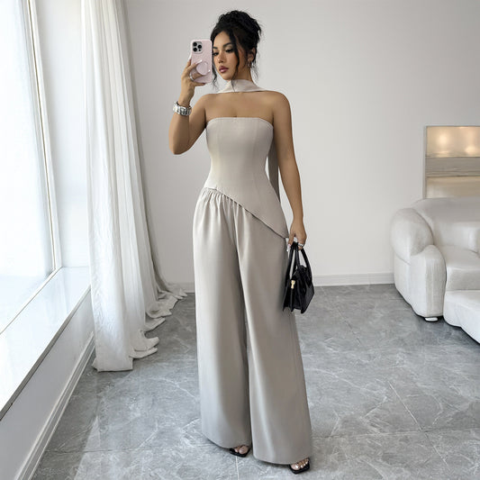 An Elegant And Sophisticated Midriff-baring Top And Bottom Set