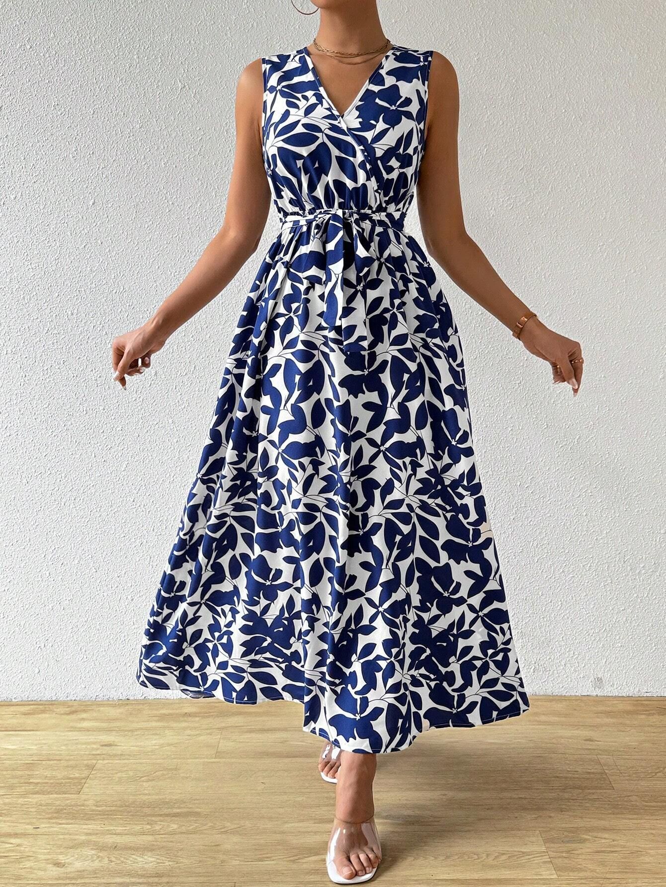 Women's Printed Blue Pattern Extra Long Dress