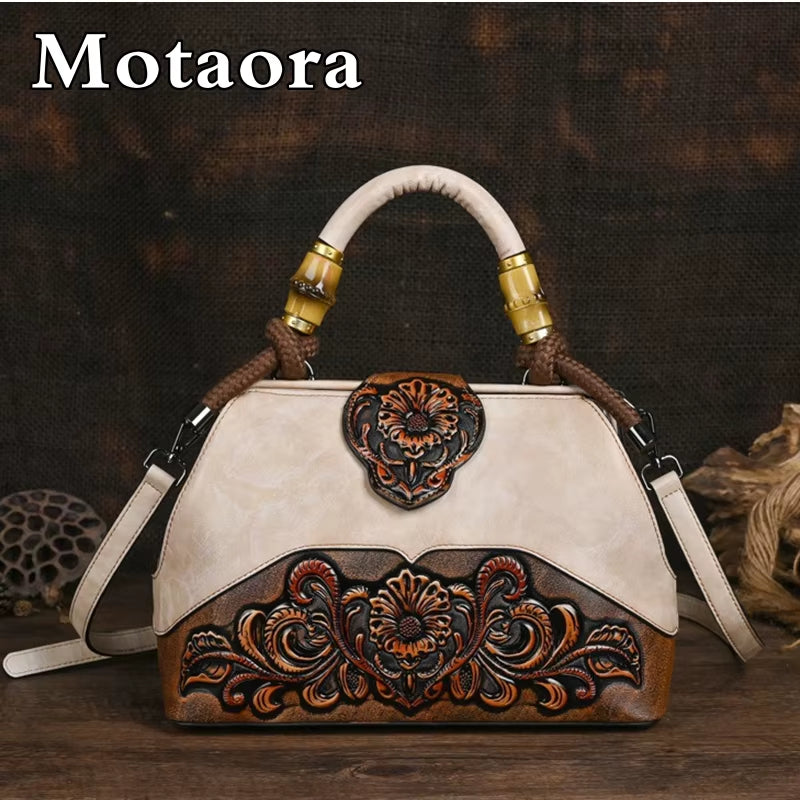 Artisan Luxury Leather Shoulder Bags for Women - 2025 Vintage Carved Designer Handbags