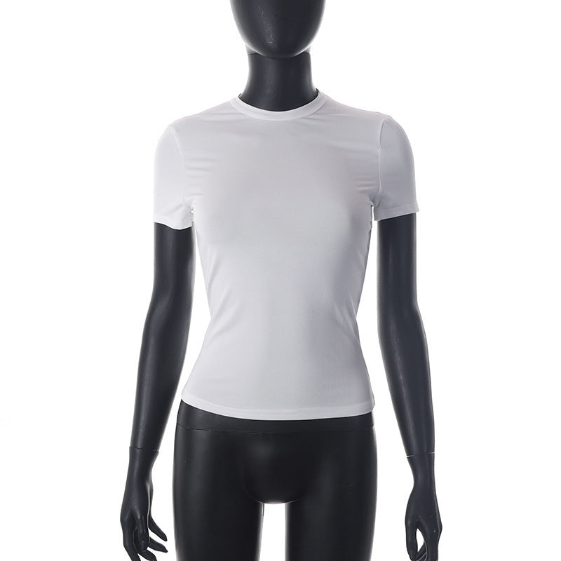 Solid Color Round Neck Short Sleeves Basic