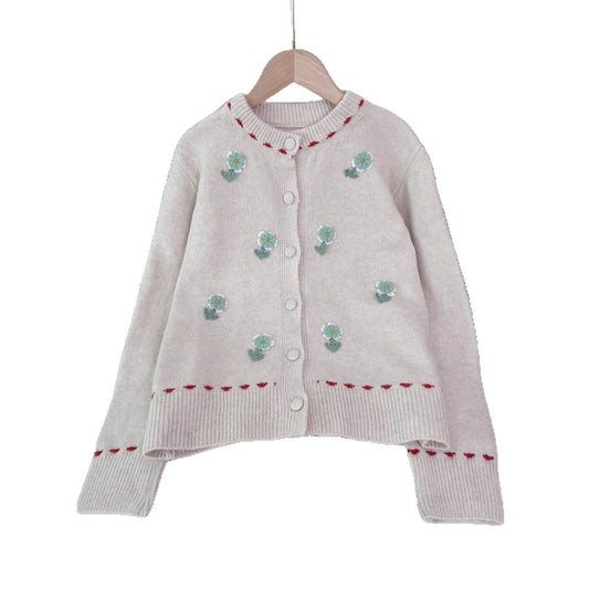 Women's Patchwork Flower Knitted Cardigan Round Neck Casual Sweater