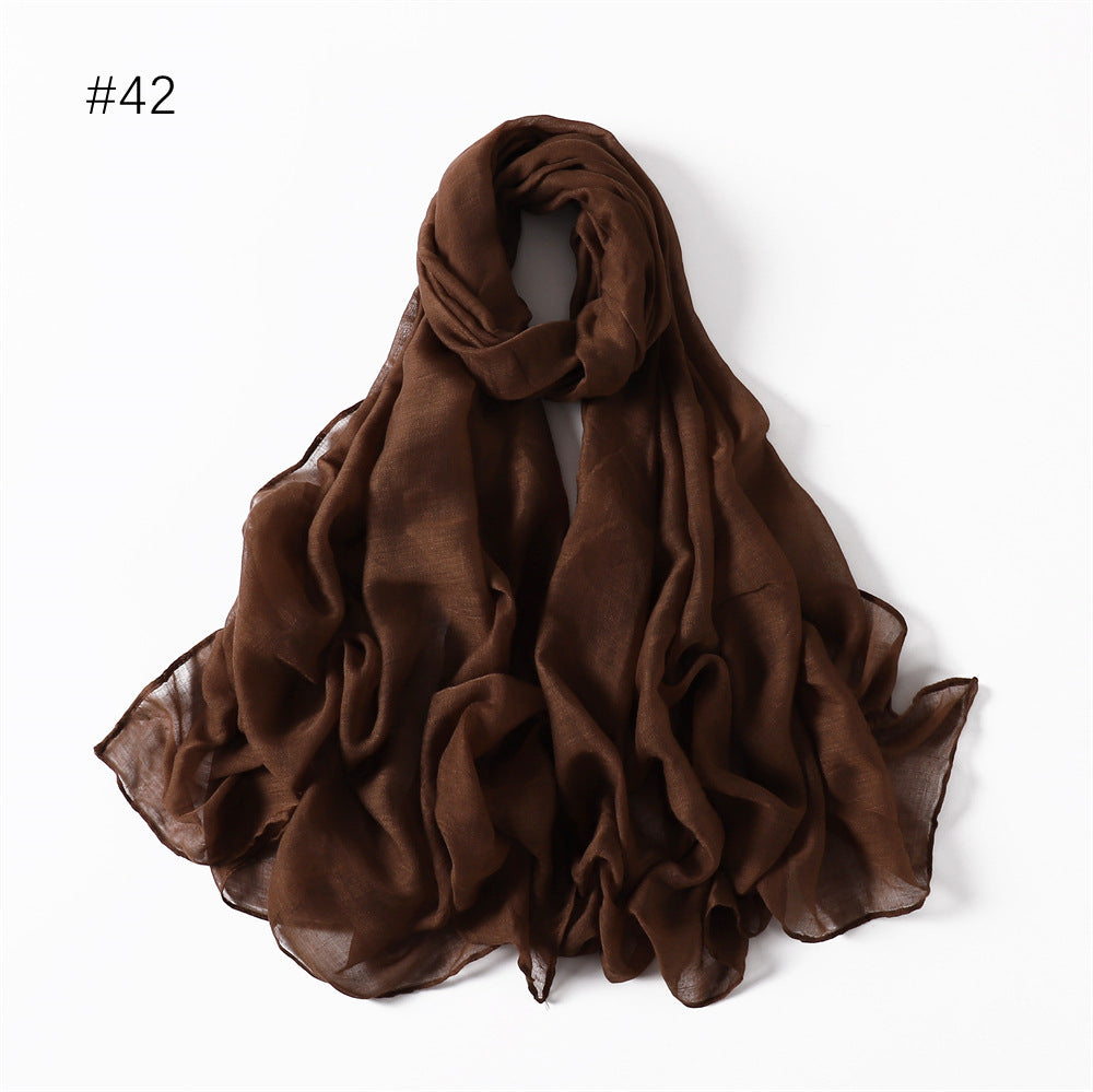Classic Women's Pure Color Tulle Cotton And Linen Breathable Thin Scarf Silk