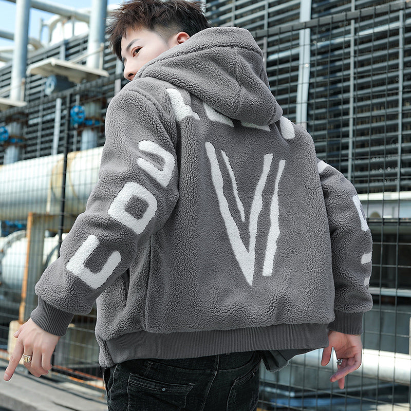 Winter Thickened White Imitation Sheep Cut Men's Coat
