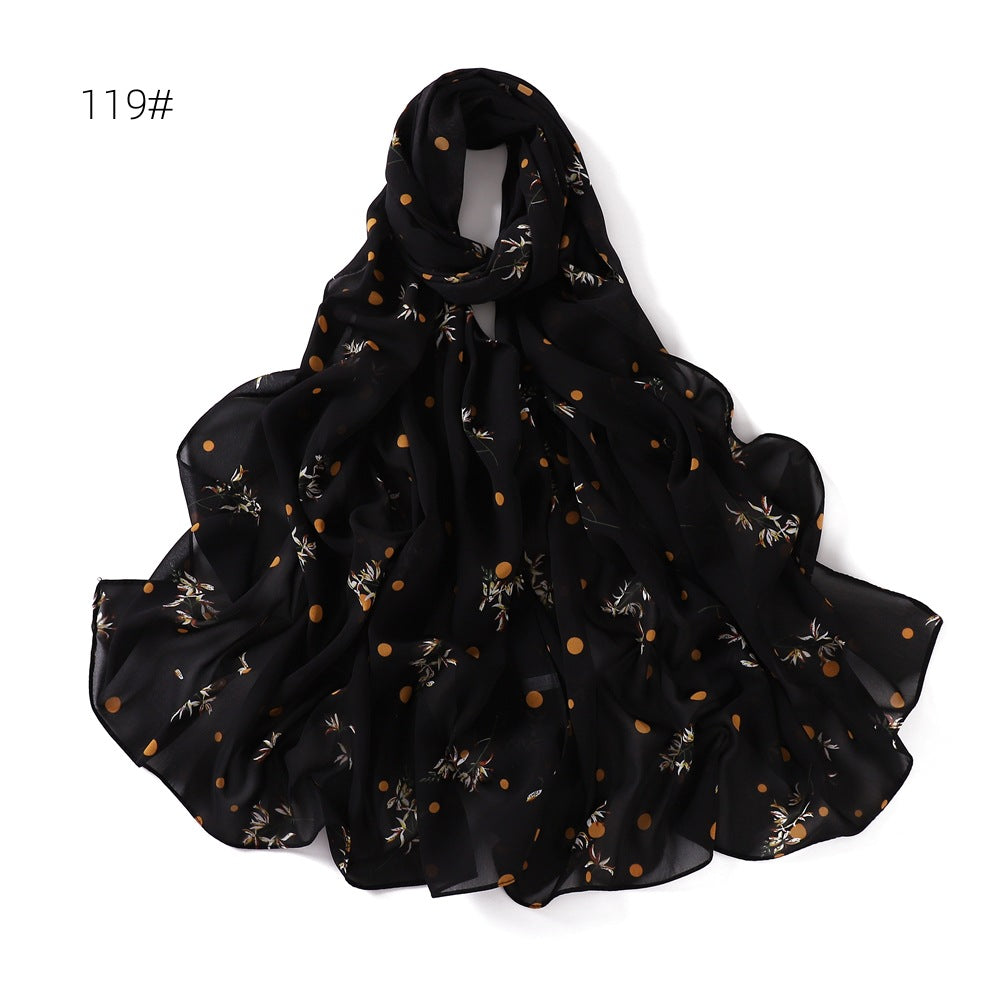 Internet Celebrity Golden Battle Robe Plaid Maple Leaf Shawl Chiffon Printed Scarf