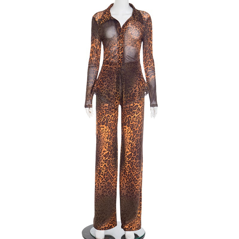 Womens Printed Cardigan And Wide-Leg Pants Set