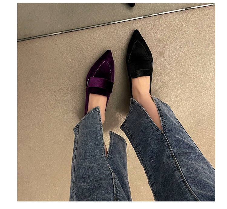 Korean Style Pointed Toe Square Heel Casual Pumps Women