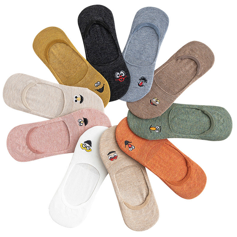 Funny embroidered shallow mouth invisible boat socks