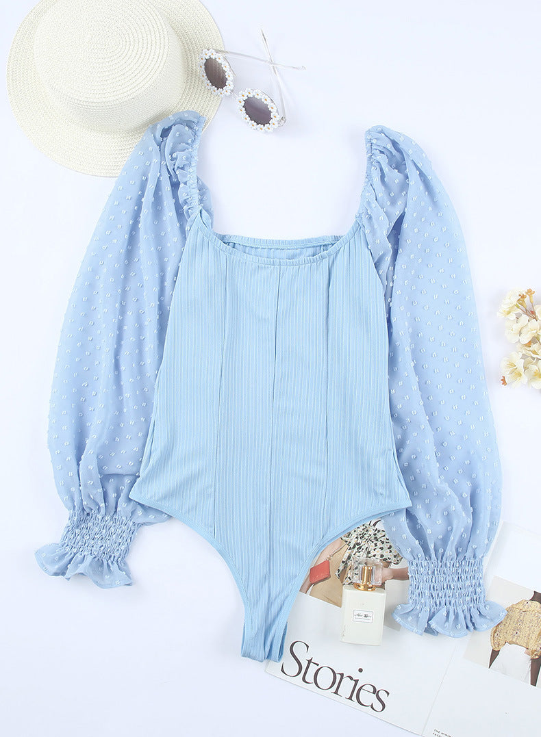 European And American Jacquard Long-sleeved Jumpsuit Pure Color Tight
