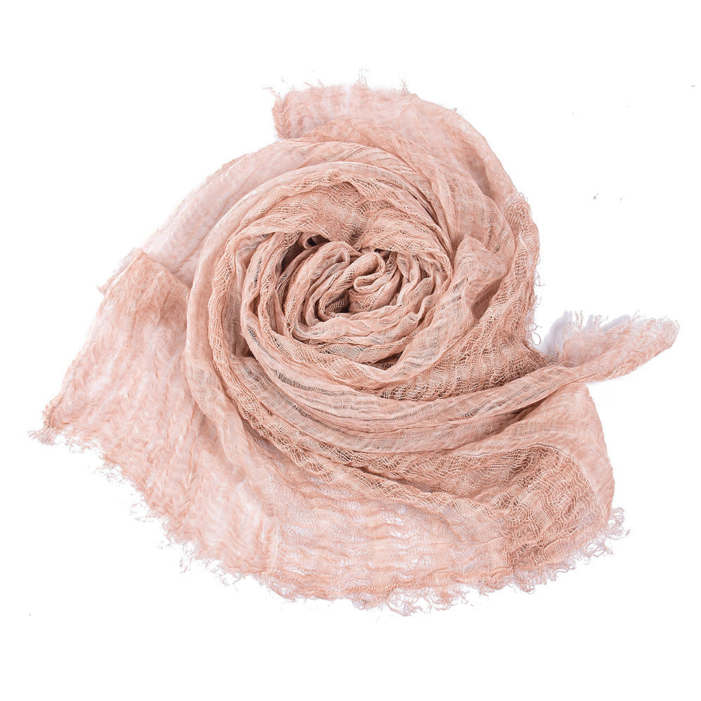 Solid Color Linen Scarf Retro Style Tassel Shawl For Women