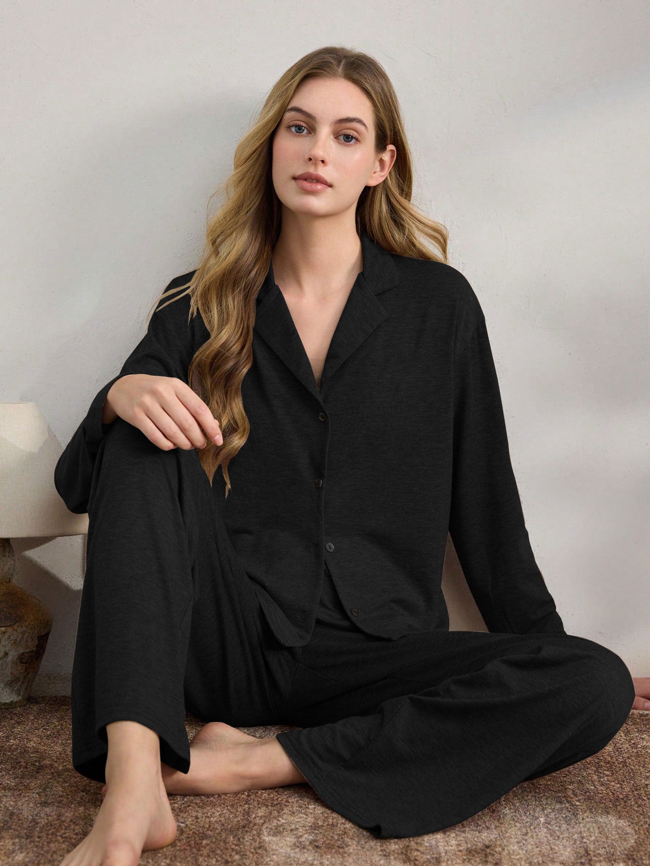 Afslappet Cardigan Langærmet Top Og Løstsiddende Bukser Pyjamas-sæt