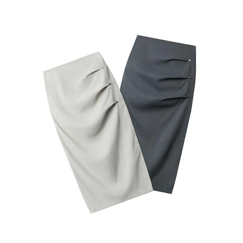 Retro Pleated Design Casual Temperament Midi Skirt