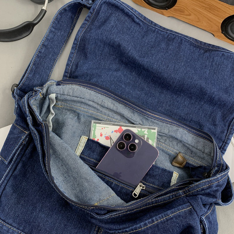 Women's Washed Denim Retro Korean Type Shoulder Bag