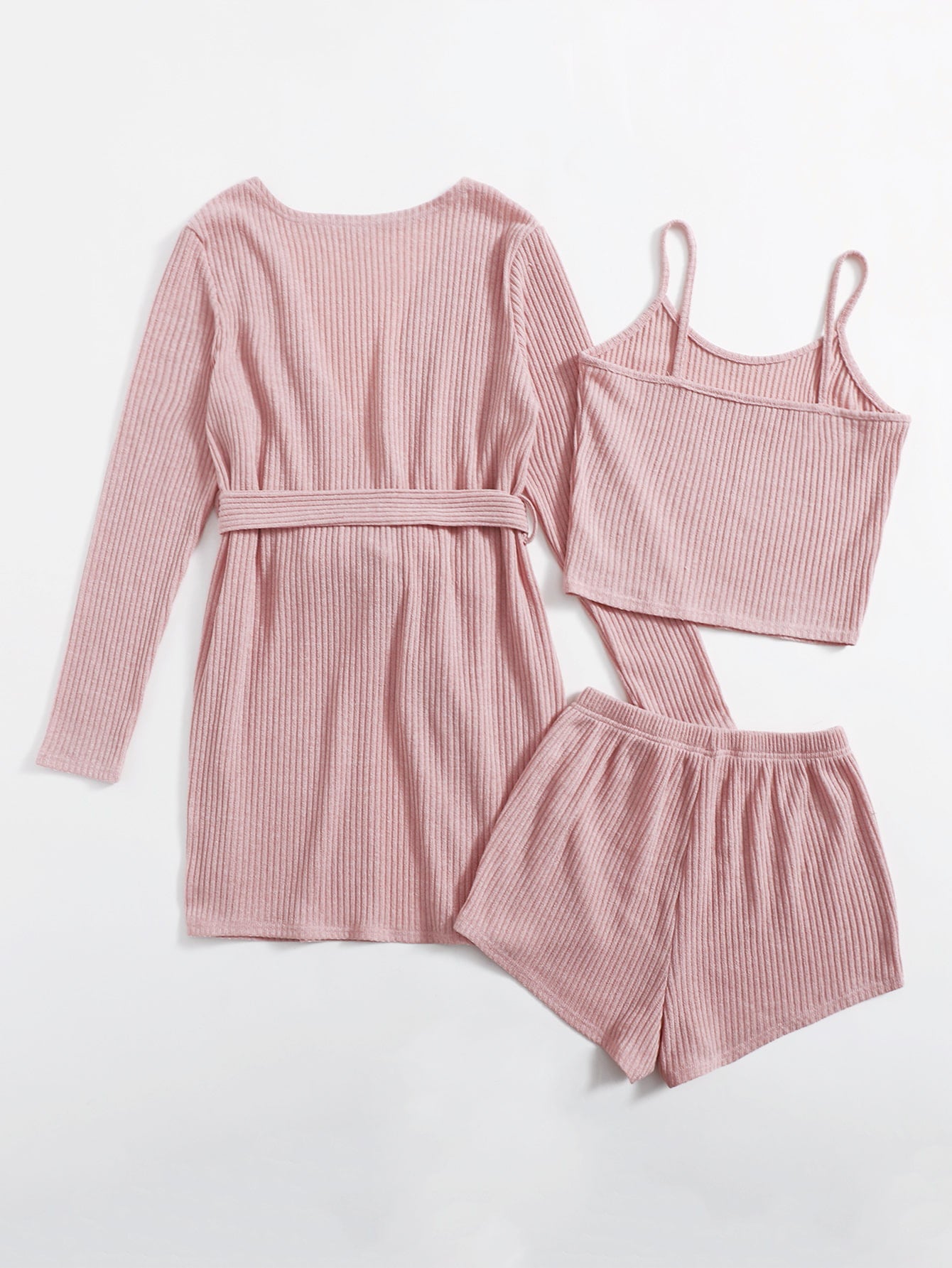 Lady Temperament Casual Solid Color 3-piece Set Suspender Shorts Homewear Suit