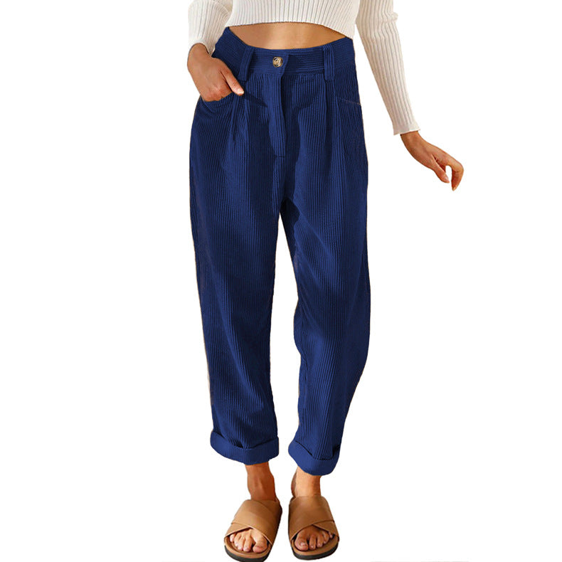 Women's High Waist Casual Pants Solid Color Loose Straight Trousers