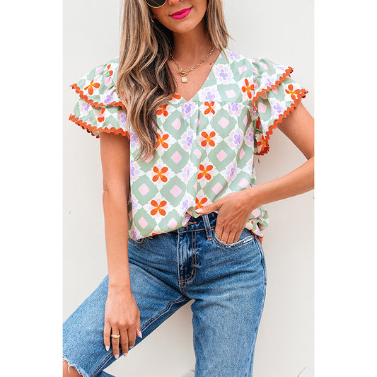 Women's Fashionable Multi-color Geometric Printed Chiffon Shirt