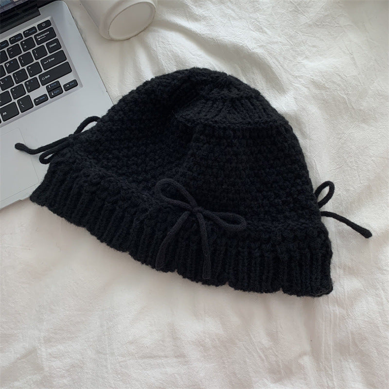 Autumn And Winter Bow Knitted Fisherman Hat Wool Bucket