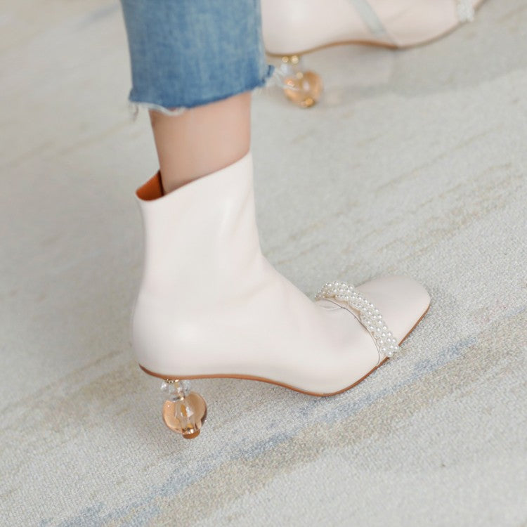 Xiaoxiang Pearl korte damestøvler med formet høj hæl Martin Single Boots