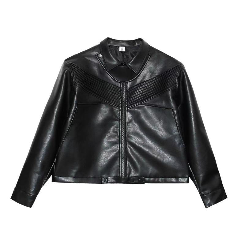 Men's Black Leather Jacket Loose Top Coat