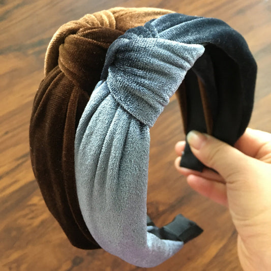 Knotted Gold Velvet Wide Edge Fabric Hair Band