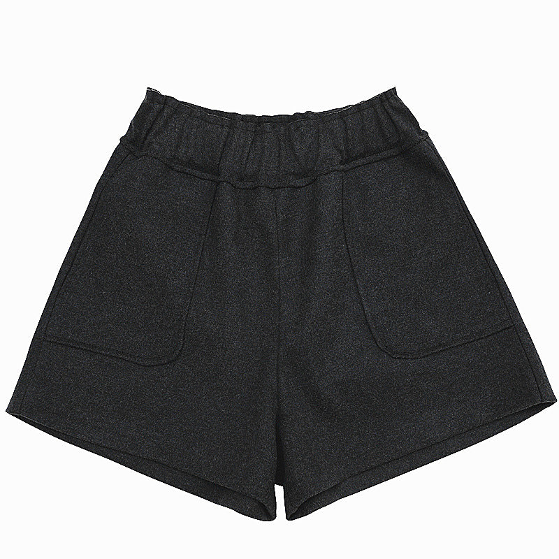 Women's Woolen Shorts Korean Style Loose High Waist All-match Slimming Outer Boots Casual Wide-leg Pants