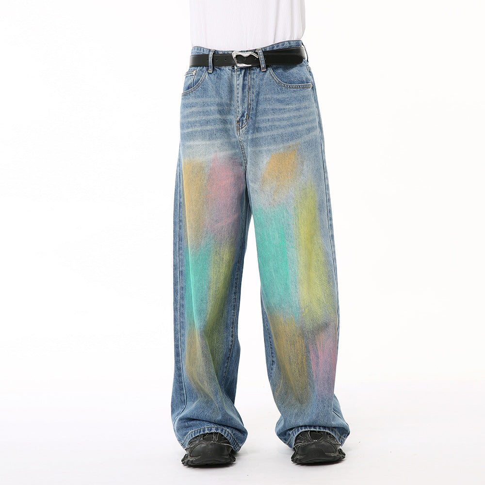 Colorful Graffiti Blooming Wide-leg Jeans