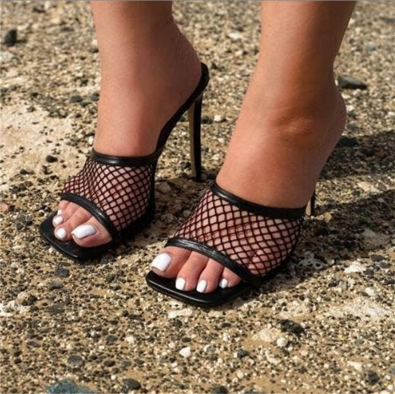 High heeled sandals with mesh