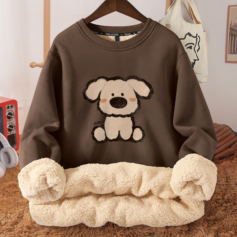 Women's Autumn And Winter Fleece-lined Thickened Hooded Berber Fleece Coat Contrast Color Raglan