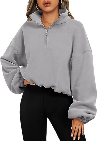 European And American Half Zipped Stand Collar Drawstring At Hem Polar Fleece Jacket