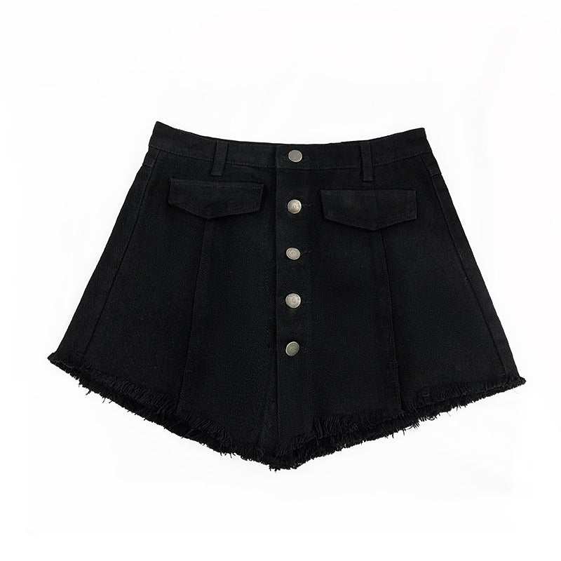 match A-line denim shorts