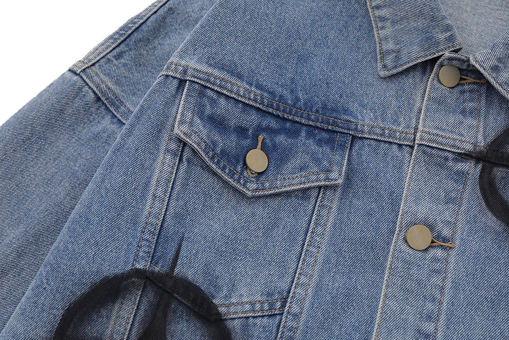 Dark Cross Graffiti Patterned Denim Jacket