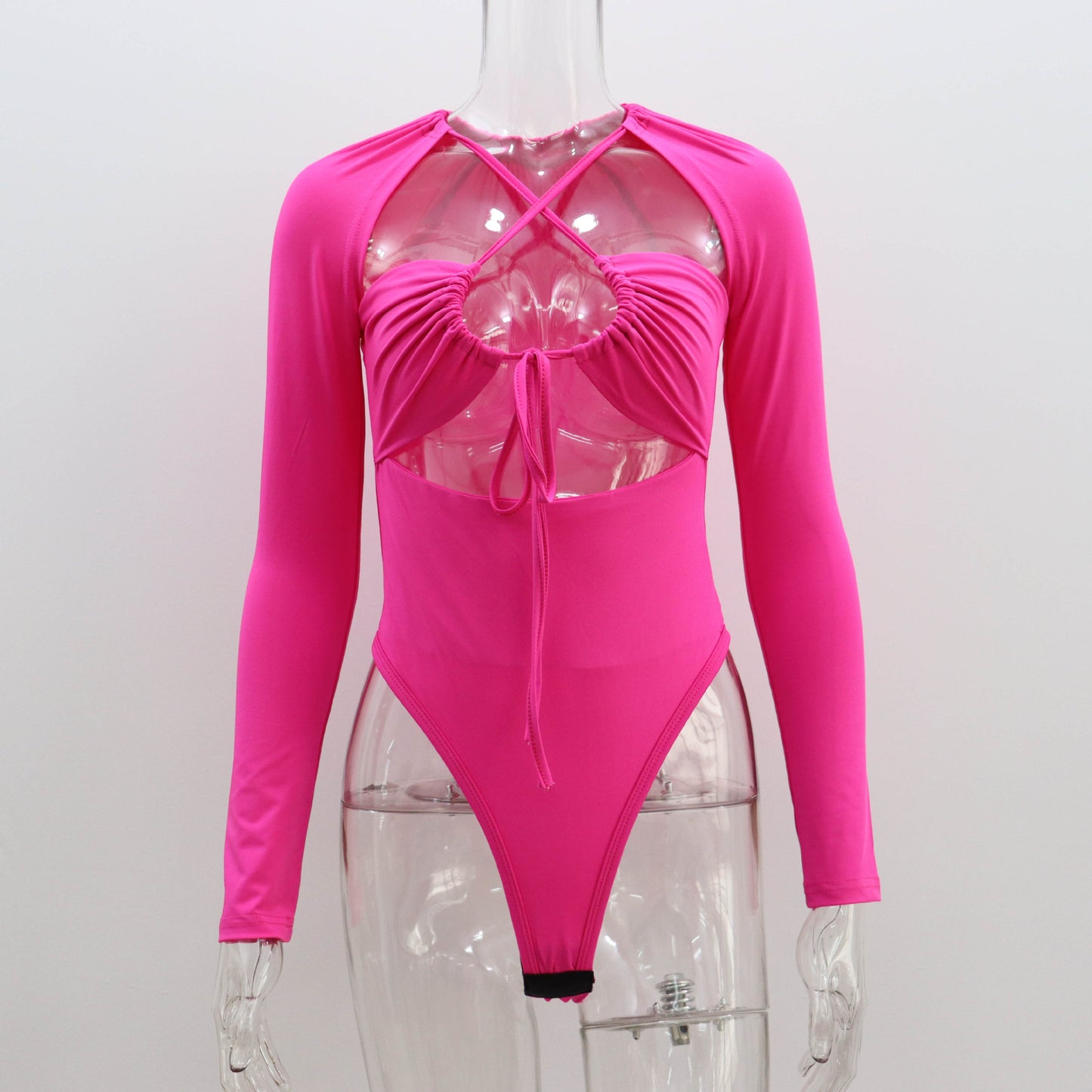 Hollow Out Strap Slim Fit Temperament Pure Color Long Sleeve Jumpsuit