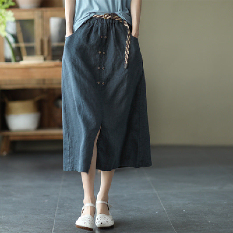 Retro Elastic Waistband Slimming A- Line Skirt
