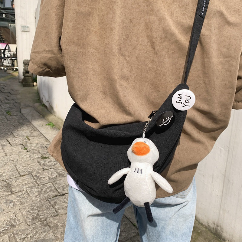 Simple Couple Canvas Solid Color Street Trend Korean Style Shoulder Bag