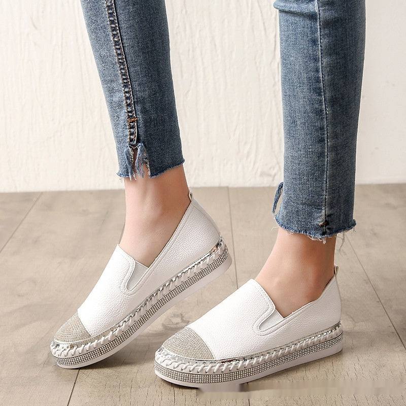 Hvide Sko Til Kvinder Slip-on Gravide Loafers Tyk Sål All-matching