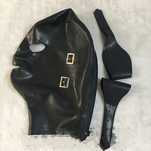Pure Natural Latex Head Cover Mask With Mouth Plug Removable